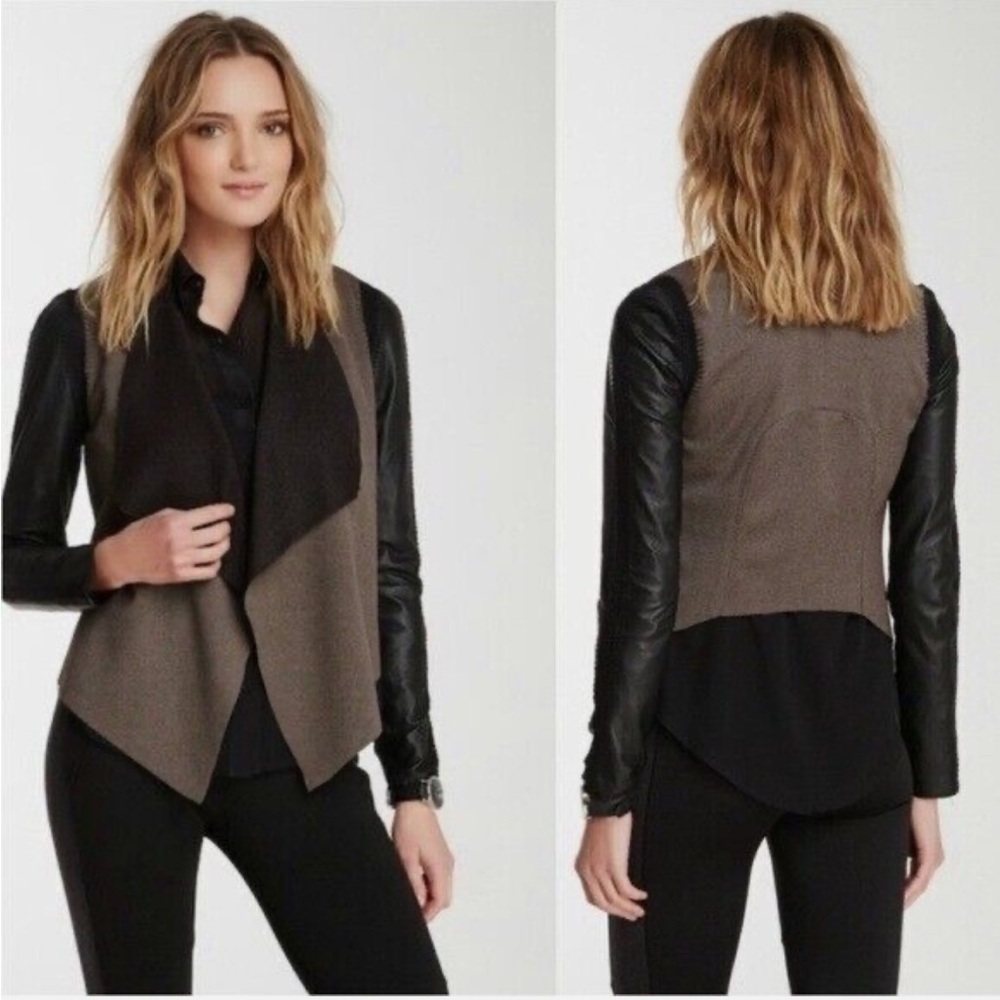 Stella & Jamie Women’s Rio Ponte Crotchet Leather Sleeve Waterfall Jacket M